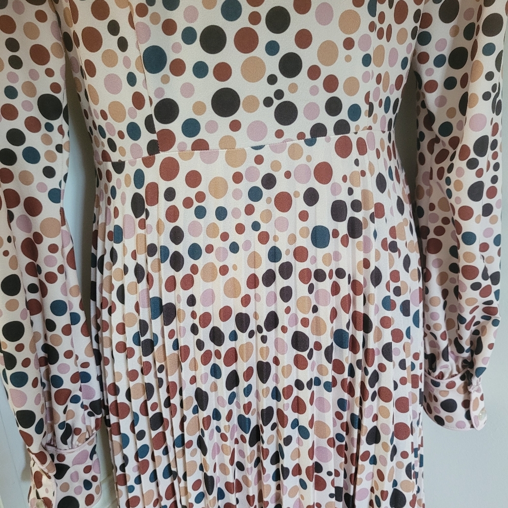 Annah Hariri Rainbow Polka Dot Pleated Long Sleeve Maxi Dress Size 8 - Picture 10 of 16